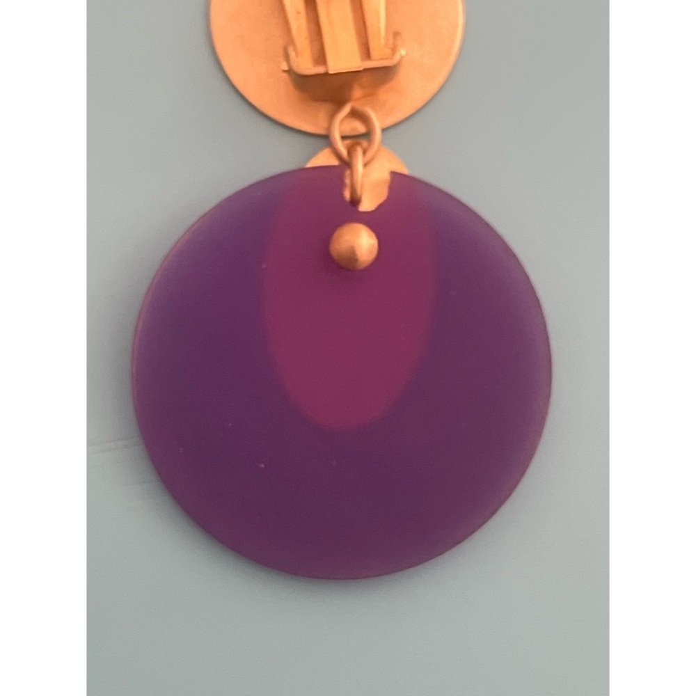 Purple and Gold-Toned Statement Clip-On Earrings - Picture 8 of 10